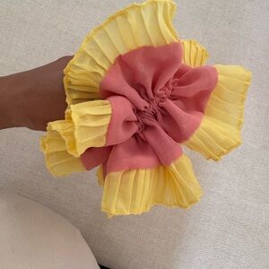 Free People Yellow and Pink Ruffled Scrunchie